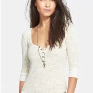 We The Free Henley 3/4 Length Sleeve White T-shirt